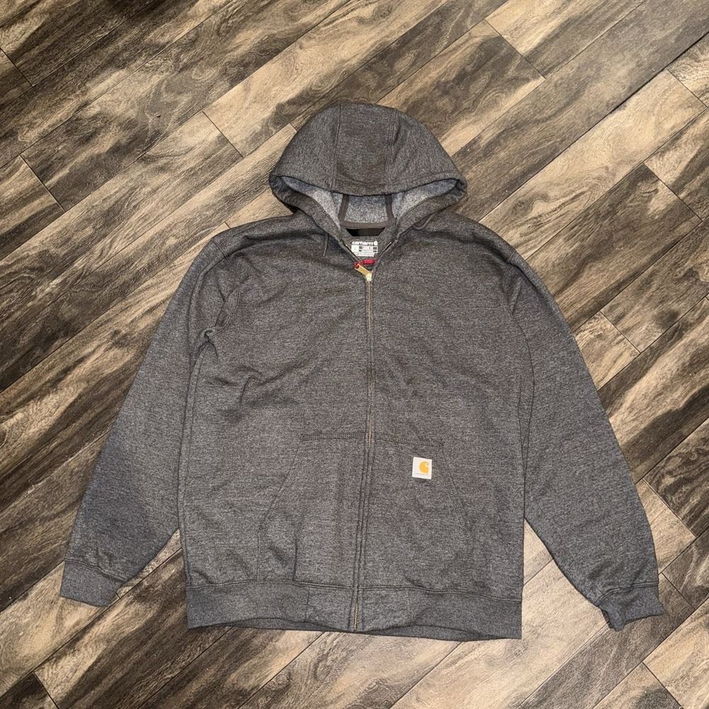 Carhartt Full-Zip Fleece Hooded Jacket Loose Fit Men's Large Dark Grey Workwear